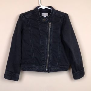Baby Gap Girls’ Black Denim Asymmetrical Zipper Moto Jacket